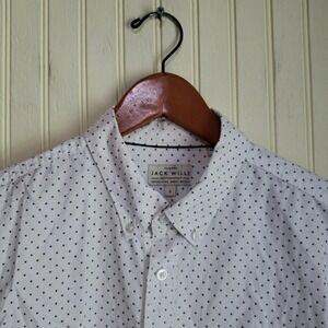 Jack Wills Shirt Mens Small White Navy Polka Dot Long Sleeve Classic Button-Up